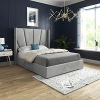 Bellini Wide Curved Winged Upholstered Soft Velvet Bed Frame - Grey / Superking