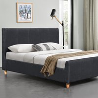 Grey Upholstered Linen Fabric Bed Frame - Grey / King