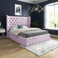 Florence Wide Winged Upholstered Soft Velvet Bed Frame - Pink / King