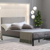 Metal Bedframe with Plush Velvet Headboard - Grey