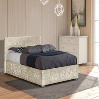 Cream Crushed Velvet Ottoman Storage Gaslift Bedframe - Cream / Single