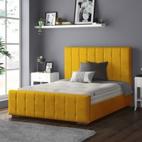 Anastasia Striped Plush Velvet Bed Frame with Diamonds - Turmeric / Double