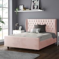 Aurora Chesterfield Wing Plush Velvet Bed Frame with Matching Buttons - Pink / King