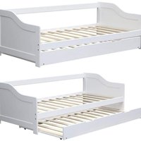 Day Bed Frame with Underbed Trundle - White / No Mattress Included