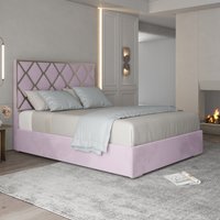 Tammy Upholstered Soft Velvet Metal Bed Frame - Pink / Superking