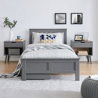 Azure Modern Solid Pine Grey Bed - Grey / Single / Bed Frame, Mattress and 2 Drawers