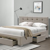 Cream Plush Velvet Upholstered Fabric 4 Dawer Bed Frame - Cream  / Double