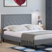 Padded Headboard Grey Fabric Bed Frame - Light Grey  / Double