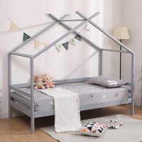 Teddy Kids Wooden House Single Bed Frame - Grey / Without Mattress