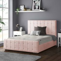 Anastasia Striped Plush Velvet Bed Frame with Diamonds - Pink / Superking