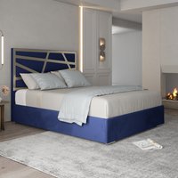 Arabella Upholstered Soft Velvet Metal Bed Frame - Blue / Single