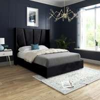 Bellini Wide Curved Winged Upholstered Soft Velvet Bed Frame - Black / Double