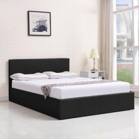 Ottoman Side Lift-Up Leather Storage Bed Frame - Black / Double