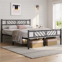Metal Bed Frame with Arrow Design Headboard and Footboard - Black / King