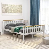 Wooden Bed Frame with Slatted Headboard - White