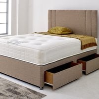 Divan Bed Base with Stripe Headboard - Slate Linen / 90cm / Single / 60cm / 2x Drawers Same Side