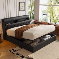 Fashion Upholstered Bed with Concealed Headboard Storage - Black / King