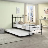 Bayford Traditional Victorian Single Metal Bed Frame with Guest Trundle - Black