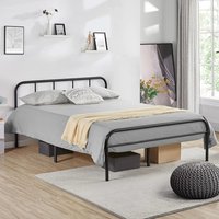 Double Metal Double Bed Frame with Curved Headboard Under Bed Storage Space - Black
