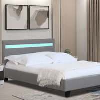 Fabric Modern Bed Frame With LED Light Grey Dark Grey - Light Grey / Double