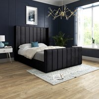 Romano Straight Winged Upholstered Soft Velvet Bed Frame - Black / Superking