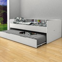 Single Daybed with Pull Out Trundle Guest Bed - White