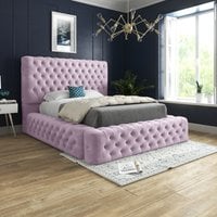 Cambridge Upholstered Soft Velvet Fabric Buttons Bed   - Pink / Single