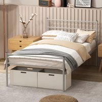 3FT Single Metal Bed Frame with Headboard and Footboard - Grey