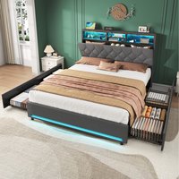 Double Upholstered Bed with Concealed Headboard Storage  Grey | Bed Sava