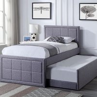 Single Trundle Pull Out Upholstered Bed Frame - Grey / Yes