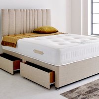 Divan Bed Base with Lined 24" Headboard - Sand Linen / King / 2x Drawers Same Side