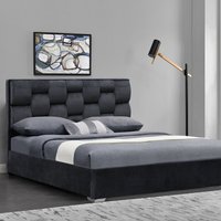 Grey Plush Velvet Weaved Headboard Bed Frame - Grey / Double