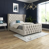 Donati Straight Curved Top Upholstered Soft Velvet Bed Frame - Cream / Small Double