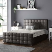 Cube Chesterfield Plush Velvet Bed Frame with Diamonds - Charcoal / King