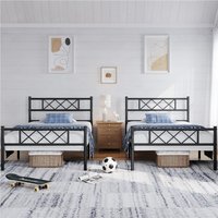 Metal Bed Frame with Cross-design Headboard - Black / Single