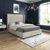 Volta Straight Winged Upholstered Soft Velvet Bed Frame - Cream / Small Double