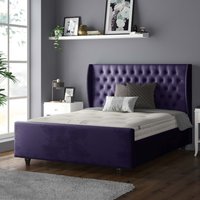 Aurora Chesterfield Wing Plush Velvet Bed Frame with Matching Buttons - Plum / Superking
