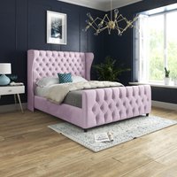 Donati Straight Curved Top Upholstered Soft Velvet Bed Frame - Pink / Small Single