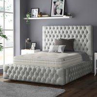 Royal Cushioned Chesterfield Plush Velvet Bed Frame 10 Inch Border - Silver / King