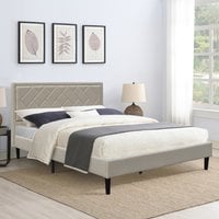 Padded Headboard Grey Fabric Bed Frame - Stone / King