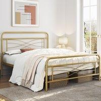 Metal Bed Frame with Criss-Cross Design Headboard - Antique Gold / Double