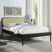 Cheshunt Black Metal Rattan Headboard Bed Frame - Black / 196.5cm