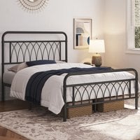 Metal Bed Frame with Petal Accented Headboard and Footboard - Black / Double