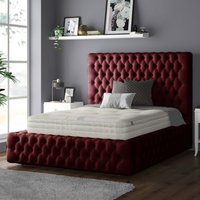 Royal Cushioned Chesterfield Plush Velvet Bed Frame 5 Inch Border - Burgundy / Superking