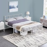 Metal Bed Frame with Scroll Design Headboard - White / King