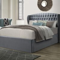 Warwick Grey Velvet Ottoman Bed - Grey / Double