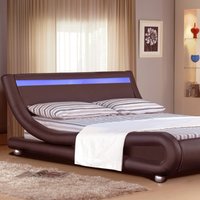 Italian Designer Faux Leather LED Bed Frame In Chocolate - Brown / King