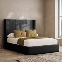 Sapphire Divan Bed with 54" Floor Standing Lined Headboard - Black  / Superking / 2x Drawers Foot End