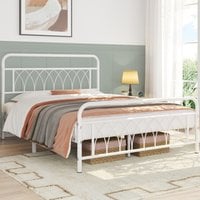 Metal Bed Frame with Petal Accented Headboard and Footboard - White / Double