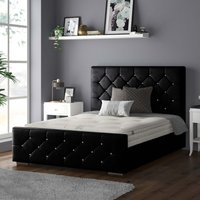 Belle Chesterfield Plush Velvet Bed Frame with Diamonds - Black / King